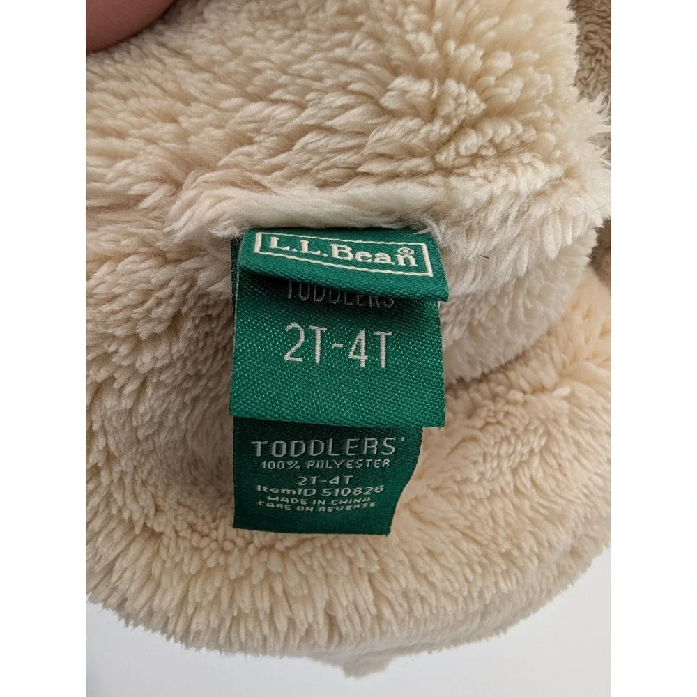 LL Bean Toddler Fleece Trapper Hat Blue Navy Faux Fur Pom Beanie 2T-4T 510826